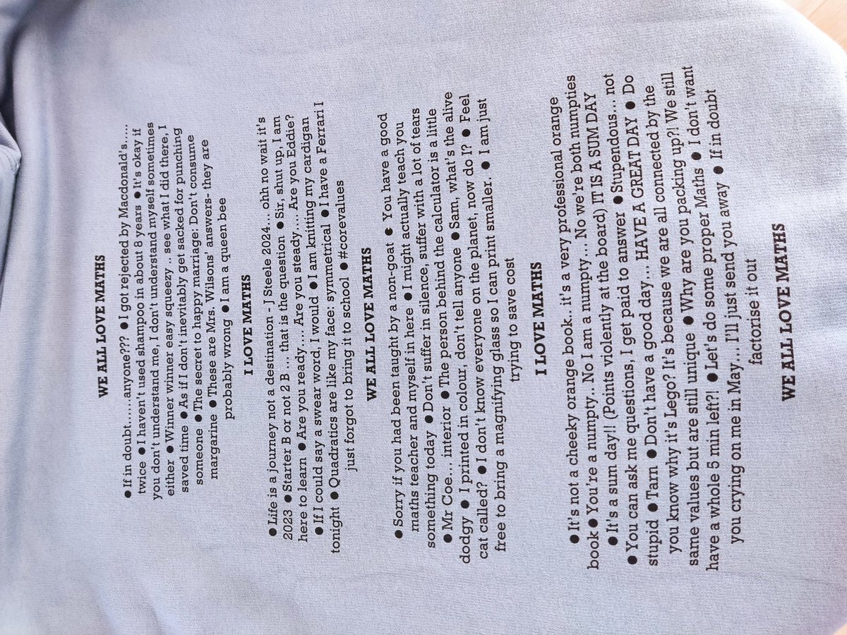 Got gifted a hoodie from a y11 today. Can't believe the thought that has gone into it. Apparently writing down quotes since 12th September.