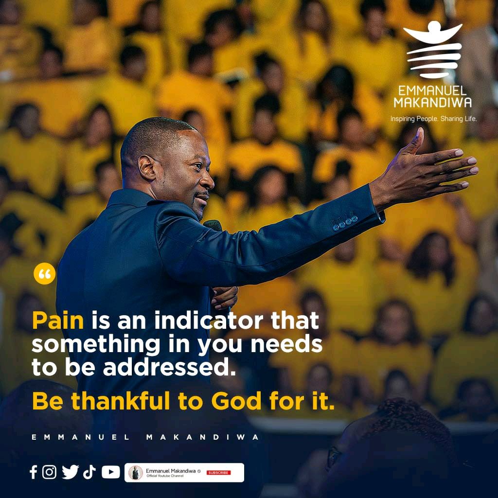 Pain should always be addressed and never ignored. Research and study it until you get to the root cause.

#Problemsolving
#health
#selfwork
#EmmanuelMakandiwa
#RuthEmmanuelMakandiwa