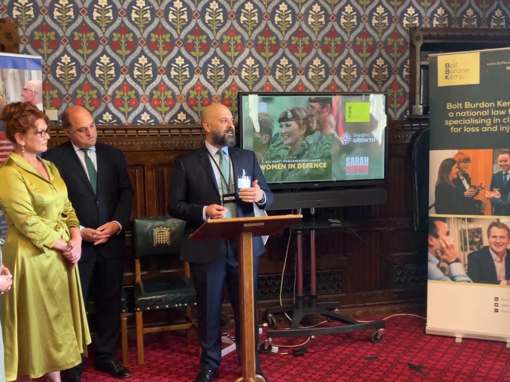 A pleasure to sponsor this event in Parliament today. @militaryclaims spoke at the APPG for Women in Defence Reception with Sarah Atherton MP. An inspiring event, celebrating women in all areas of defence and a step towards positive change for our service women.