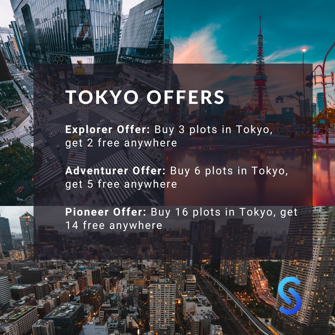 SuperWorld_App's tweet photo. 📢 #SuperCitizens, you've spoken and we've listened!  Tokyo has won our city poll and we're thrilled to announce our special offer in this vibrant city 🇯🇵

 But, this time we have not one but THREE offers for #Tokyo, Offers ends Friday! ➡️ https://t.co/t1pi8j1JoA

Explorer offer: Buy 3 plots of virtual real estate in Tokyo, get 2 free anywhere in the world. Perfect for those starting their virtual real estate journey.  

Adventurer Offer: Ready for more? Buy 6 plots of virtual real estate in Tokyo, get 5 free anywhere in the world. Expand your portfolio and reap greater rewards.  

Pioneer Offer: For our visionaries, buy 16 plots of virtual real estate in Tokyo, get 14 free anywhere in the world. Stake your claim in the SuperWorld.  

Explore #SuperWorld today and buy virtual real estate to your favourite places in #Tokyo #web3 #Offer #VirtualRealEstate