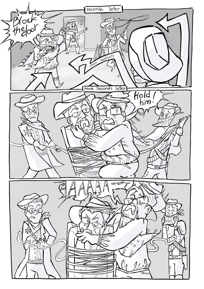 beartitled's tweet photo. Western shenanigans 

Featuring: @braisedhoney @SomKoolios and @аnіmsау28 (on tumblr)

#tsp #TheStanleyParable #tspud #thestanleyparableau #TheStanleyParableUltraDeluxe #tspfandom #comic https://t.co/xhcznbFTvi