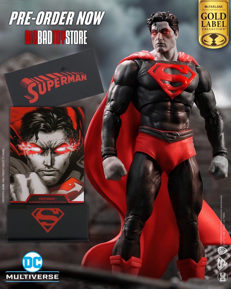 Superman Black & White ACCENT Edition figure is available for pre-order NOW exclusively at BigBadToyStore.
➡️ bit.ly/SupermanBWAcce…

Includes extra hands, collectible art card, certificate of authenticity, Card stand & base.

#McFarlaneToys #Superman #GoldLabel #BigBadToyStore