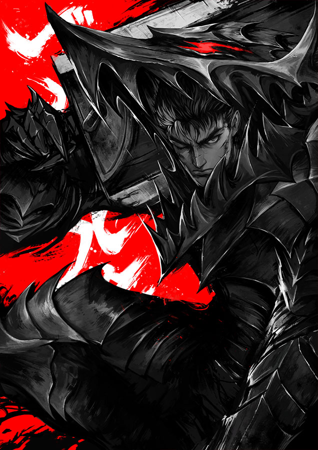 guts (berserk) 1boy male focus armor weapon sword solo huge weapon  illustration images