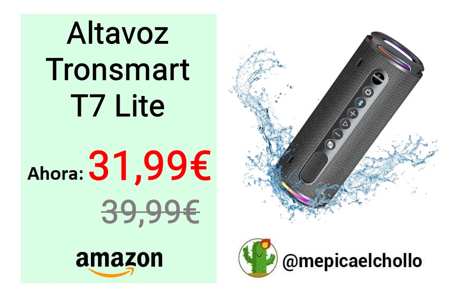 Amazon
Altavoz Tronsmart T7 Lite te ofrece:

✅Diseño impermeable
✅Resistencia IPX7
✅Potencia de 40W
✅Autonomía de 24 horas
✅Cable extraíble incluido
✅Compatibilidad Bluetooth y cable USB
📌Cupón aplicable en la web 

Link: amzn.to/3oYbMk6