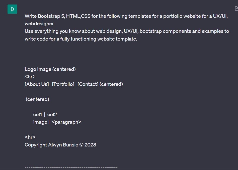 XRMultiverse's tweet image. No code is dead.
This an example of the pseudo-code and prompts I am using to write Bootstrap 5 layouts with CGPT and the result. Images and content also by me and CGPT. No need to pay someone for a 'no code maker' app .
Just make code without code.
#DesignCntrl #pseudocode