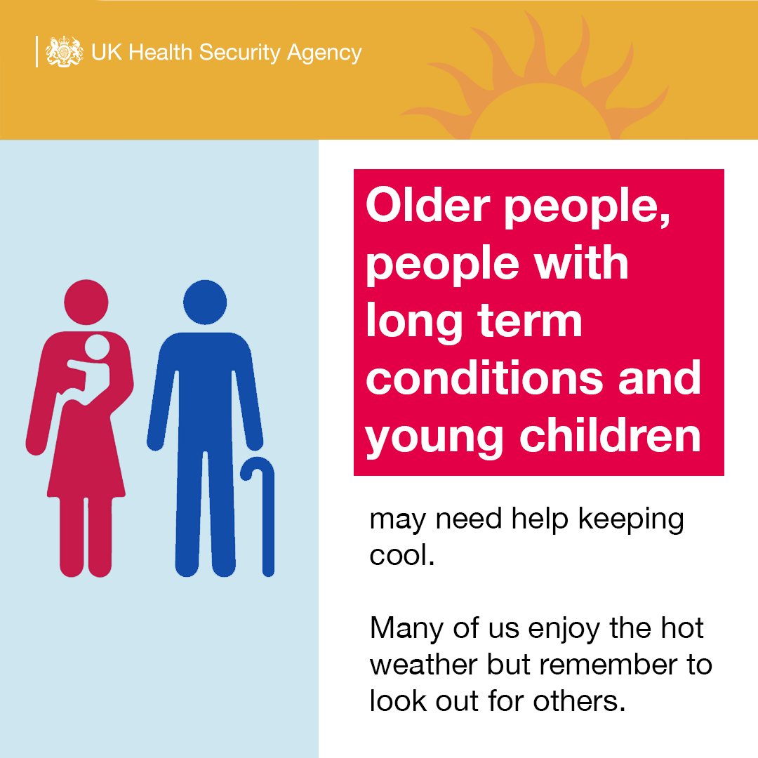 As the hot weather is due to continue this week, make sure you know the signs of heat exhaustion. Heat can be dangerous for everyone, especially older people, young children and people with long term conditions. Find out more: nhs.uk/conditions/hea…