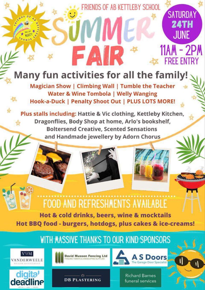 Date for the diary, the Friends of Ab Kettleby Primary School will be holding their Summer Fair on 24th June, 11am-2pm. Free to attend and all welcome #meltonmowbray #melton #abkettleby #summerfair