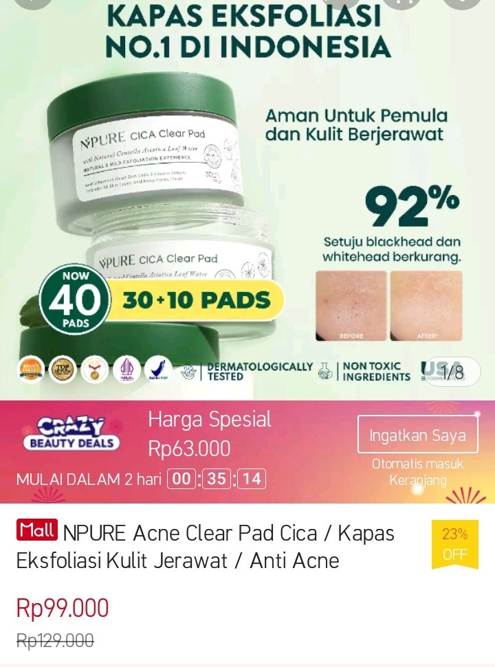 todailysa's tweet photo. NPURE Acne Clear Pad Cica / Kapas Eksfoliasi Kulit Jerawat / Anti Acne Exfoliating Pad
🛒 https://t.co/lbAZCeBXlP

#racuninskincare #racunshopee #npure #antiacne #exfoliatingpad #flashsale #promoshopee #zonauang #zonajajan https://t.co/gZ2AyMGpcx