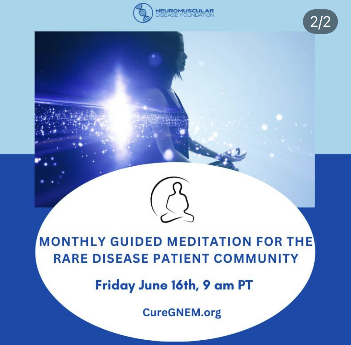 NDF is pleased to open these new programs! Join us on June 16th @ 9 am PT for these two groups. 1. Monthly Family/Care Partner Group 2. Monthly Patient Meditation Group Hope you will come and join us! Register at curegnem.org/events/ #onlinesupportgroup