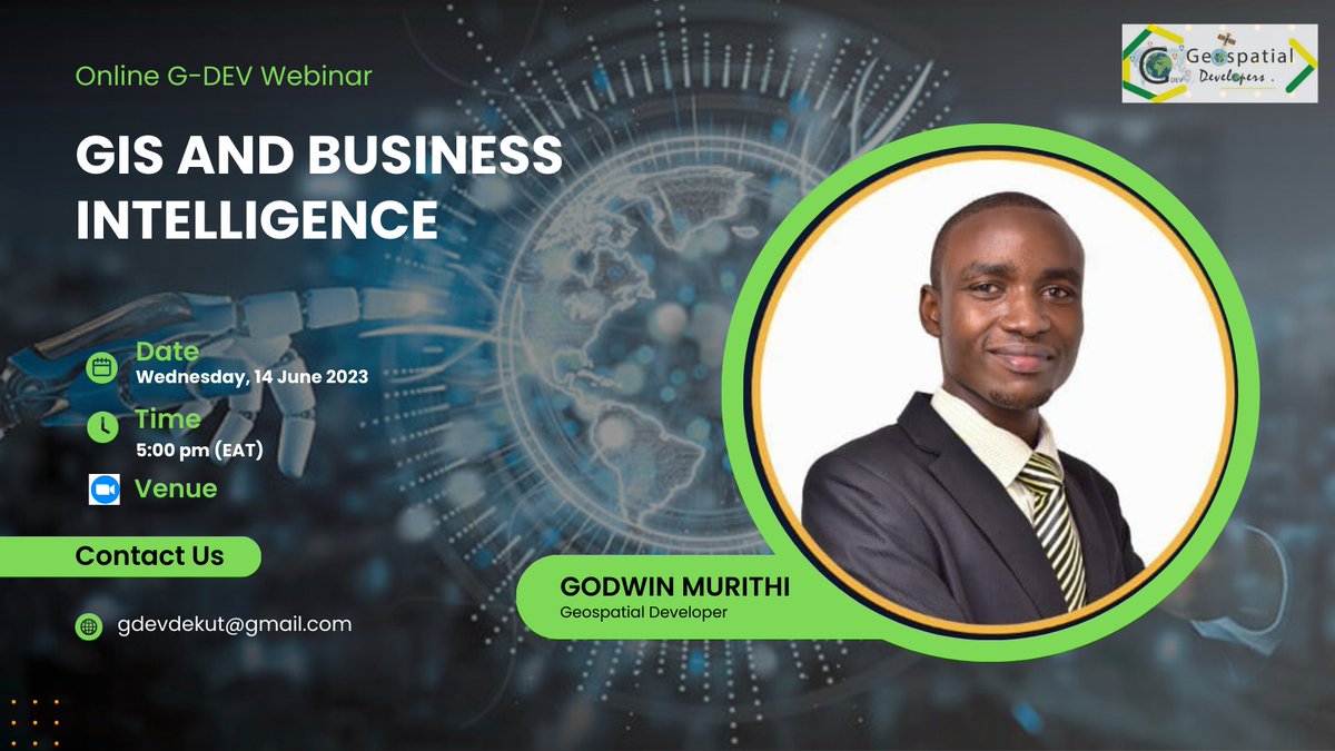 Excited for Wednesday's meeting on #GIS and #BusinessIntelligence with the amazing presenter, Godwin Murithi! Looking forward to gaining valuable insights and unlocking new opportunities in our organization. Let's harness the power of data and innovation! #DataDrivenDecisions