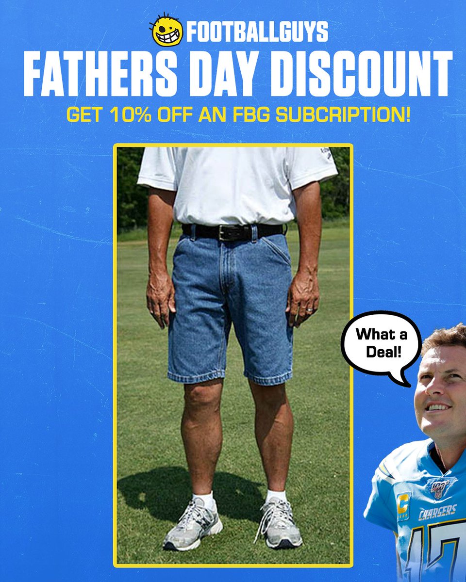 Footballguys's tweet photo. Looking for the perfect Father's Day gift this year?

How about 10% off a Footballguys subscription?

Just use this link for a discount on any purchase between now and 6/18!

🔗: https://t.co/Yn8jOQ3Nus https://t.co/TsO24BZjMi