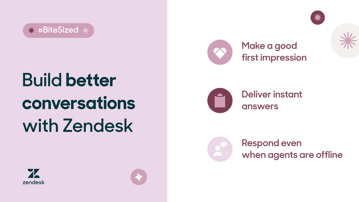 zendeskpartners's tweet photo. People want dynamic conversations with brands 💥 and #ZendeskAI ensures the chat always flows. Bots not only help customers help themselves, but keep the #CX wheels turning while you’re offline. Building better conversations just got a whole lot easier. 

https://t.co/J67tTlJLY5 https://t.co/lnRLpQoHkW