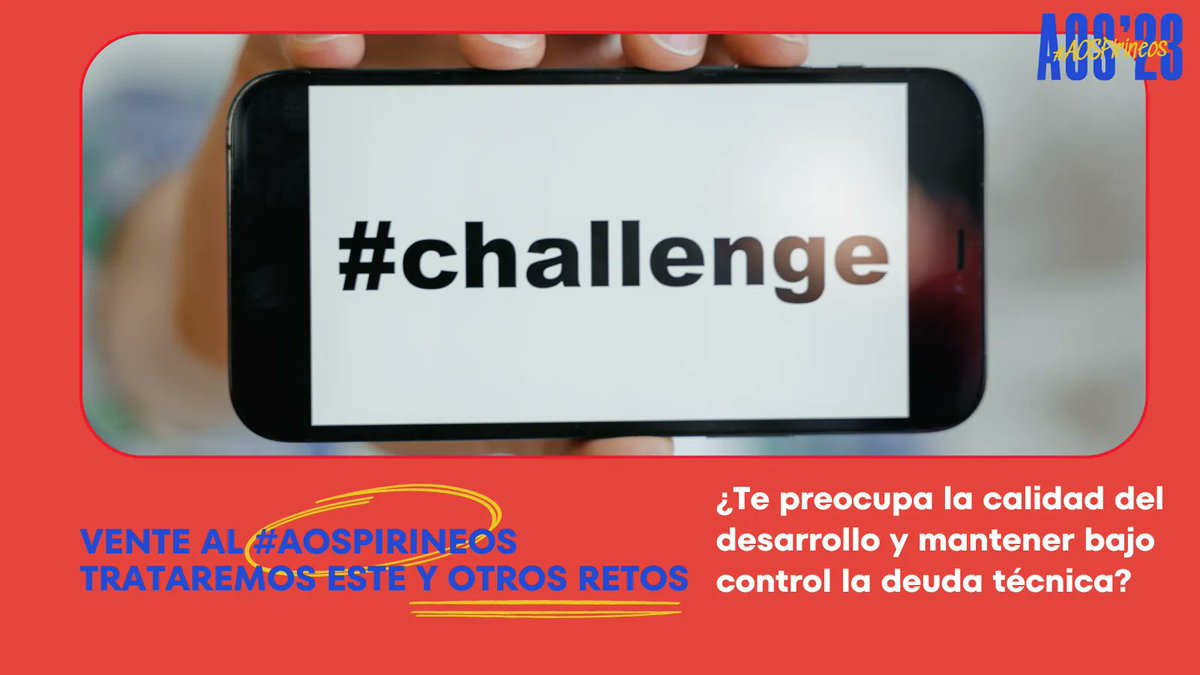 AOS_AgileSpain's tweet image. ¿Te gustan los #retos fuertes?
Sobre #calidad del desarrollo y mantener bajo control la deuda técnica: uno de los retos que podrás abordar en #AOS23 #AOSPirineos
👉  Tus entradas aquí:
buff.ly/3oYNLcE 
@agilespain @agileNorte @AgileAragon @leanagilebcn
#Agile #OpenSpace
