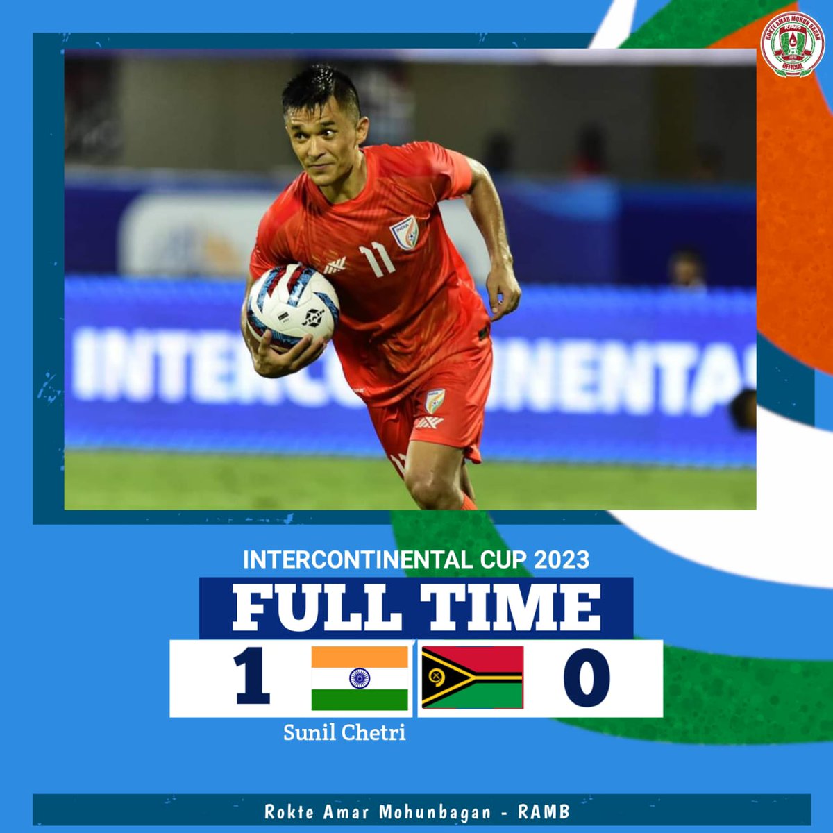 12 straight match unbeaten!! 🇮🇳

Full Time
India 1 : 0 Vanuatu

#Bleedblue
#BlueTigers #INDvsVAN #HeroIntercontinentalCup
#IndianFootball #ChakDeIndia