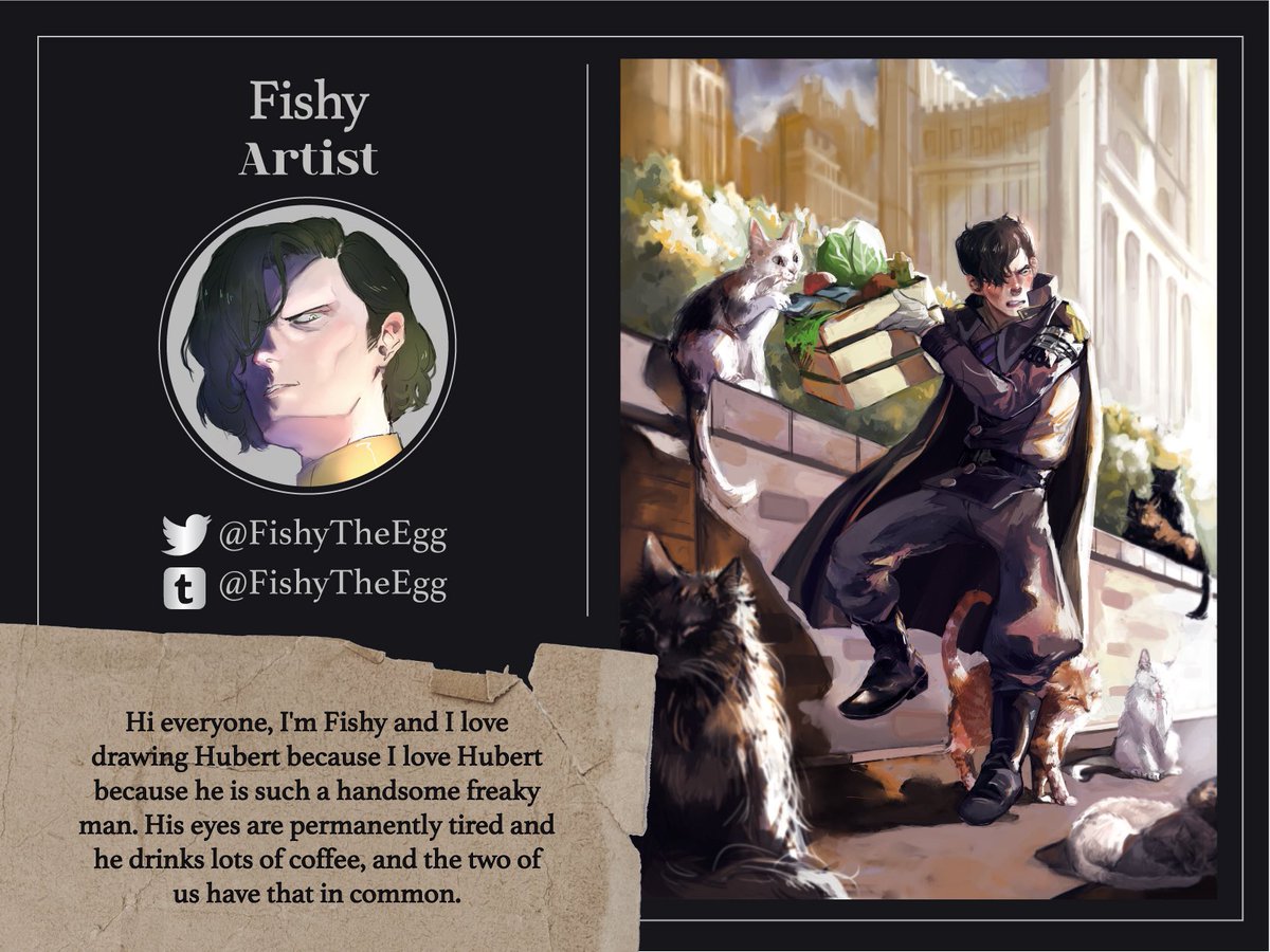 Fishy (<a href="/FishyTheEgg/">Fishy ➡ 🦋🟦⛅</a>) has pledged her loyalty to House Vestra and will be joining us as a page artist. Only a true master of the medium could successfully make Hubert look handsome and freaky simultaneously, something she has easily accomplished time and time again.