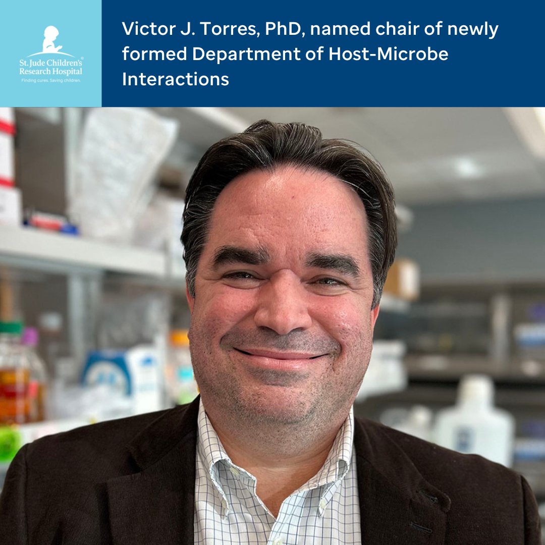 We proudly welcome Dr. Victor J. Torres as chair of the newly formed St. Jude Department of Host-Microbe Interactions, which will focus on treating and preventing disease-causing infections in children. bit.ly/43Rrr3m @TorresVJ_Lab