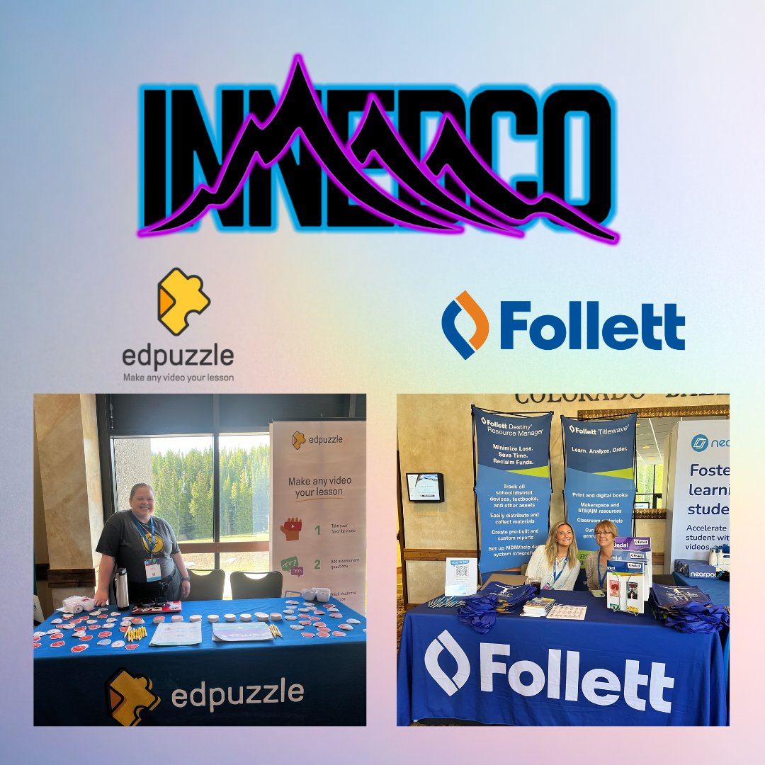 If you're at <a href="/InnEdCO/">InnEdCO</a> 2023, visit <a href="/edpuzzle/">Edpuzzle</a> and @FollettLearning and ask what they can offer educators! They'll be happy to chat with you and maybe give you a game code. #innedco2023 #edtech #edchat #k12 #bettertogether