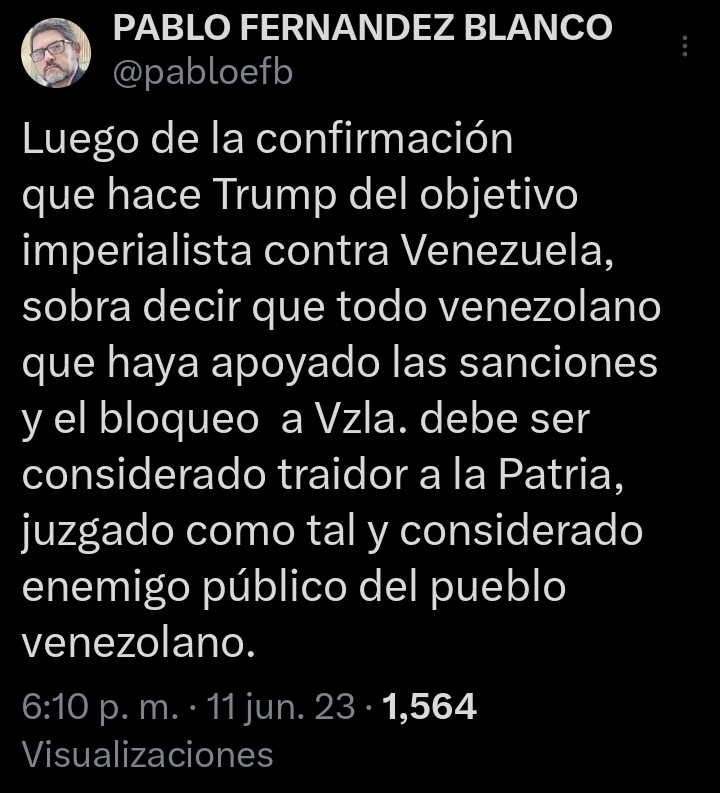 Estoy Totalmente De Acuerdo Con Éste Twits, Hasta El Infinito y Más Allá. Son Traidores a La Patria y Enemigos Del Pueblo Venezolano..!!! 🖕🏻😎🖕🏻