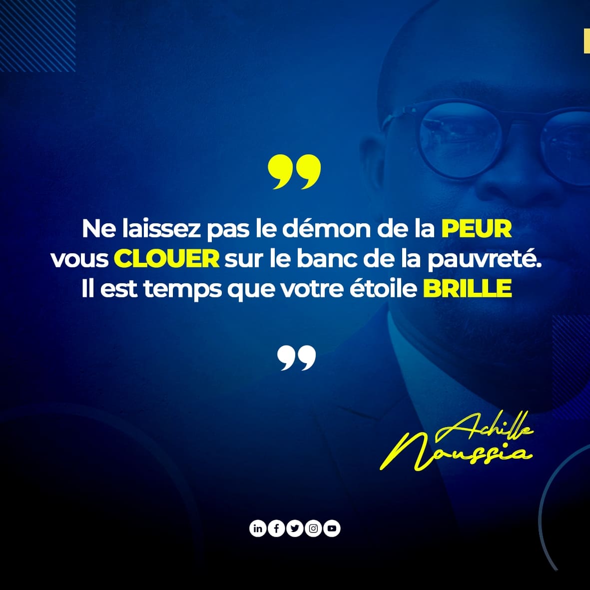 La peur de l'inconnu, la peur du qu'en-dira-t-on,... la peur est comme des menottes. Il faut s'en défaire. Paix et joie.
#Motivation #positivethinking #GoodVibes #leadership #attitude