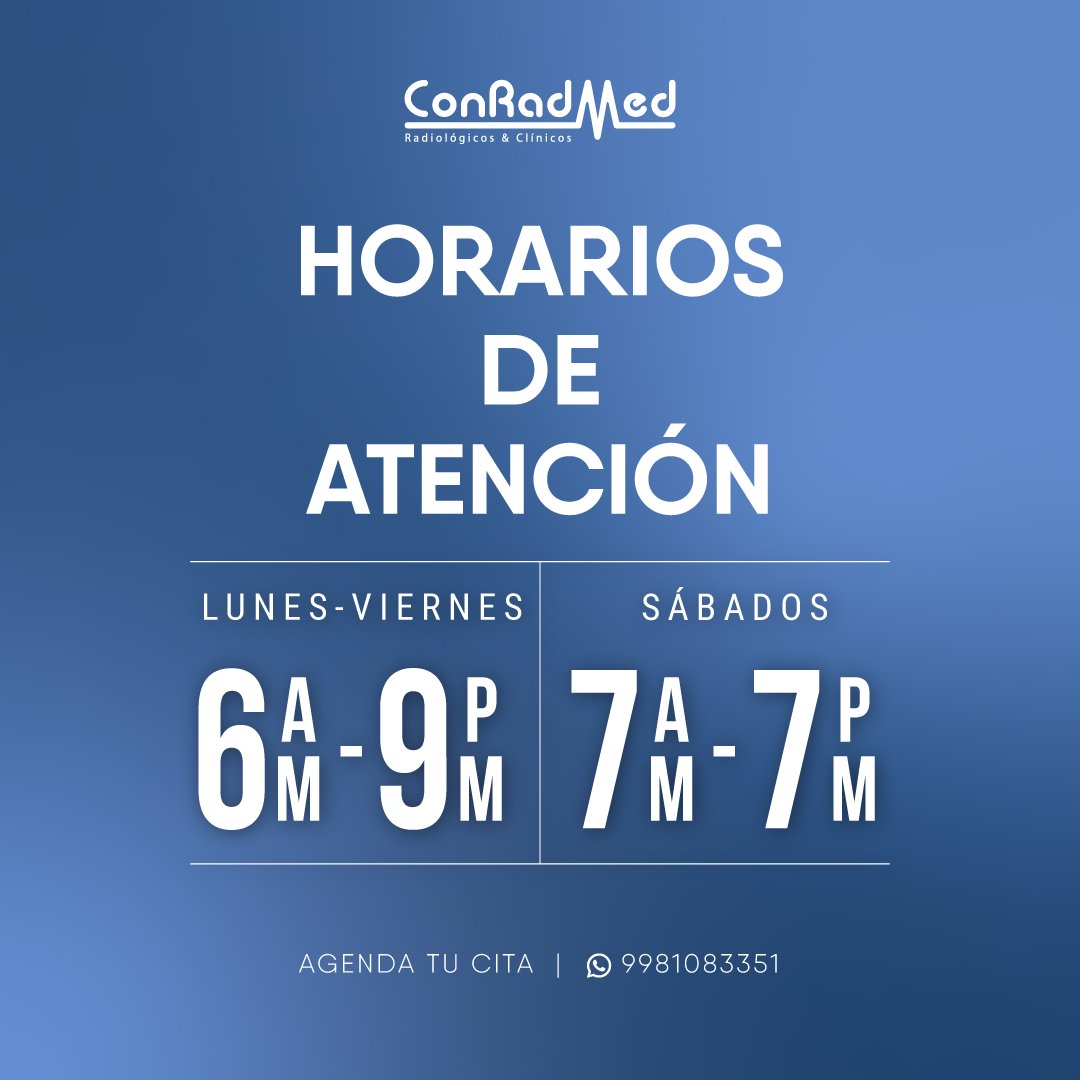 ConRadMed's tweet image. Agenda tu cita en nuestro nuevo horario extendido. 
Pensado para acomodarse el día y la hora que mejor te convenga.
Agenda vía WhatsApp: bit.ly/3vy8V1c
Teléfonos: 99 88 84 74 01 | 99 88 84 73 88