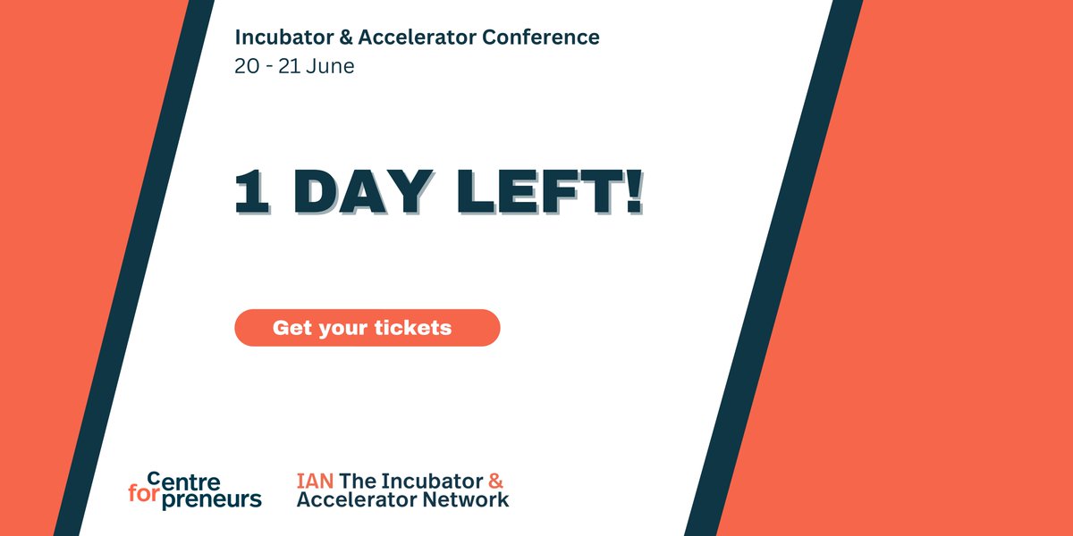 📢Only 1 DAY left!

Last chance to attend Incubator &amp; Accelerator Conference (20-21 June), which will convene incubator managers from across the UK for best-practice sharing, networking and collaboration.

To learn more and get tickets: lnkd.in/eqhsTinP
