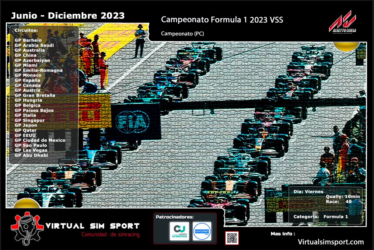 Este viernes comienza el nuevo campeonato de formula 1 en VSS en AC.... te lo vas a perder..... toda la info en nuestra web