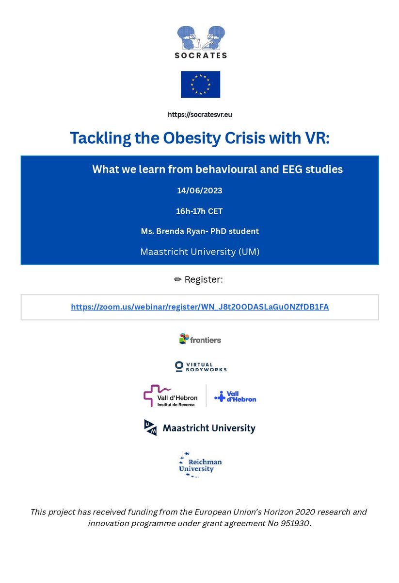 Frontiers &amp; UM: 4th talk ---> 16-17h CET online
Register: socratesvr.eu/frontiers-um-4…
<a href="/FrontiersIn/">Frontiers</a> <a href="/FrontVR/">Frontiers in Virtual Reality</a>