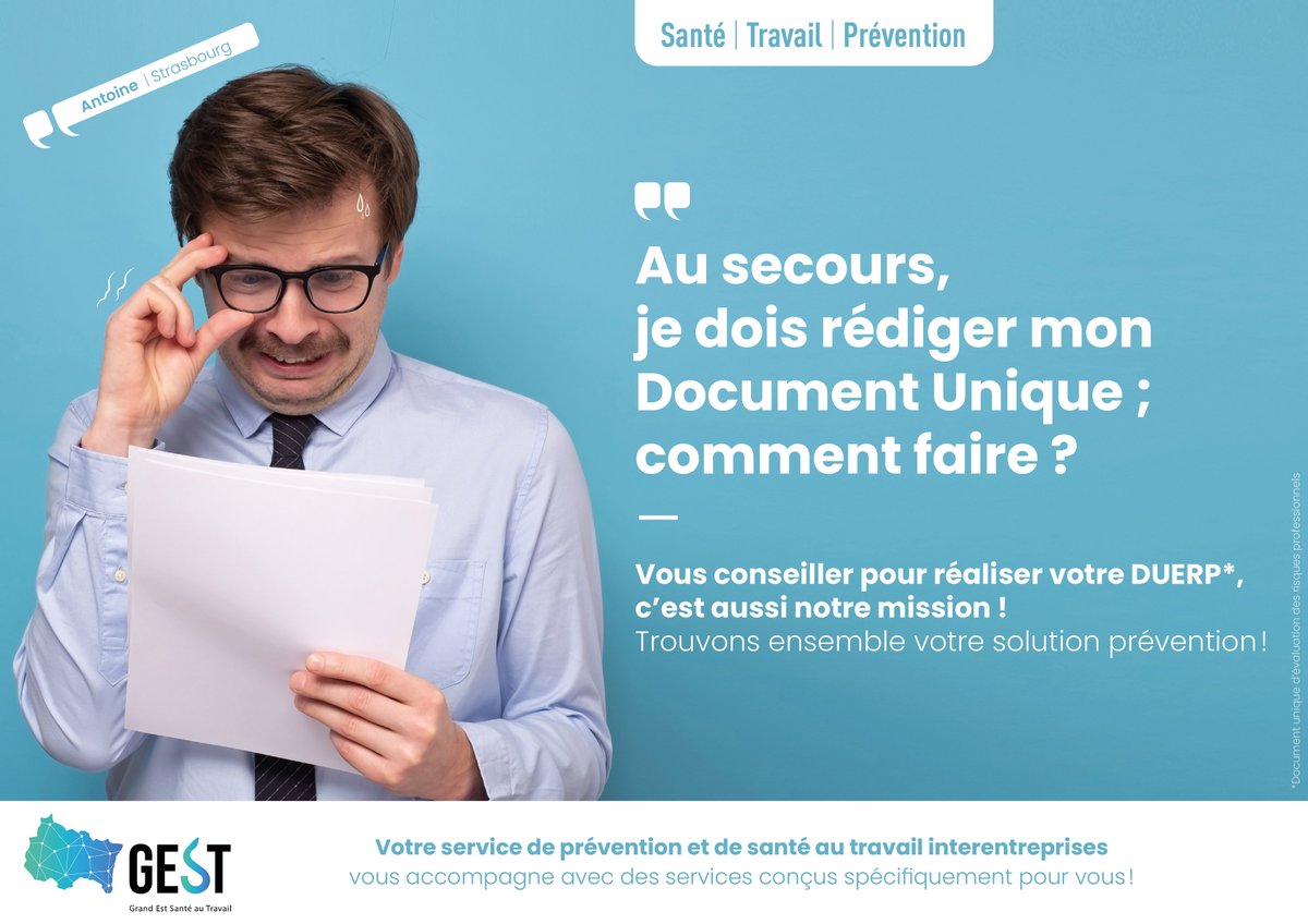 Chaque entreprise, quelque soit sa taille et son activité, doit rédiger son document unique d’évaluation des risques professionnels.

Et oui, c’est comme ça !

Besoin d’aide ? Contactez votre service de santé !