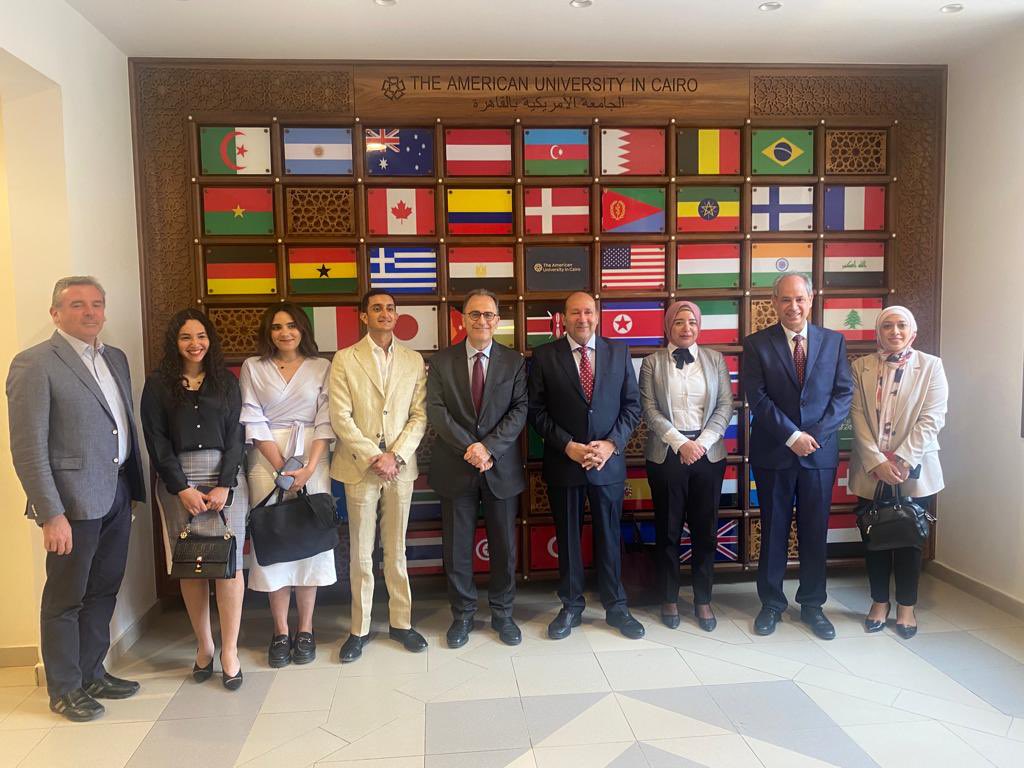 AUCPresident's tweet image. A fruitful meeting with H.E. Ambassador Hisham Badr, General Coordinator of Egypt's Initiative for Smart Green Projects, on how @AUC can support national efforts to achieve sustainable development goals. @mpedegypt #AUCDriven #AUCClimateChange