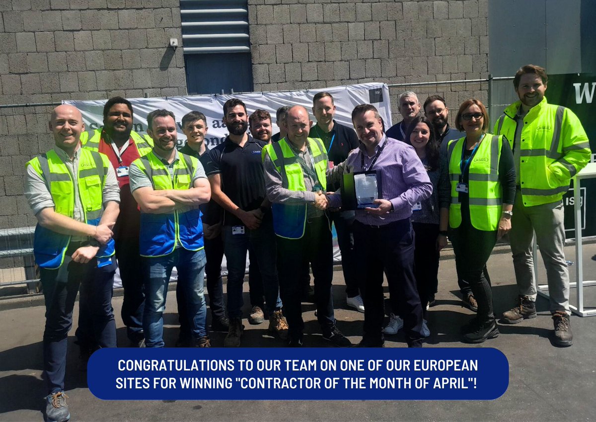 We are delighted to announce that our Regional Director, Thomas Mallie, has accepted "Contractor of the Month" for April 2023 on behalf of our company at one of our European sites. 🏆

#ContractorOfTheMonth #ContractorOfTheMonthOfApril #ASEE #ASEELTD #ElectricalEngineering