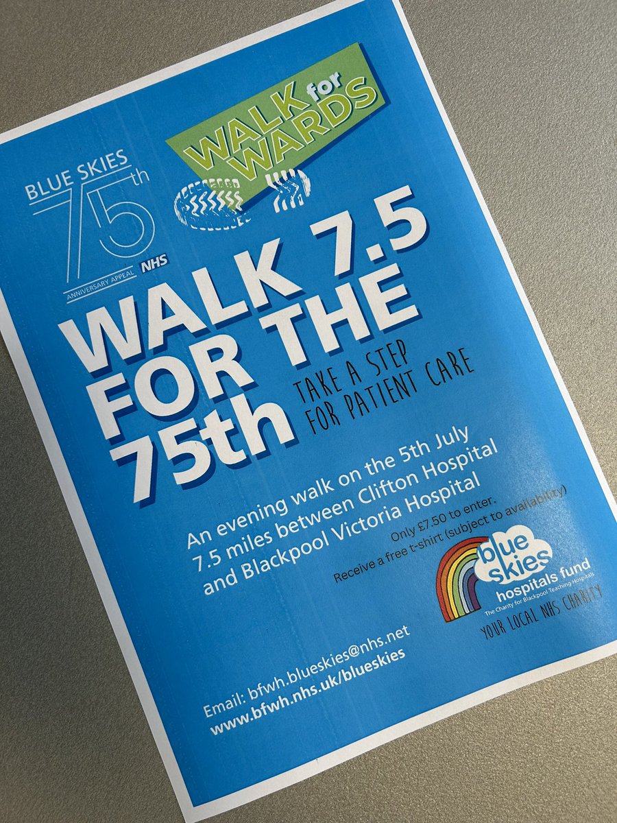 Now raising funds for charity is literally a walk in the park 🚶‍♂️ …..or at least just a walk. Support <a href="/BlueSkiesFund/">Blue Skies Hospitals Fund</a> this July for their #NHS75 campaign by walking 7.5 miles for the 75th NHS Anniversary. Just £7.50 to enter…. 🌈