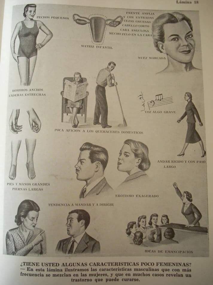 Mil___Ena's tweet photo. Característiques de la dona “desviada” del llibre ‘Enfermedades y trastornos de la vida conyugal’, escrit pel doctor Adrián Vander y publicat el 1961 (fa 62 anys) a Barcelona. La de "ideas de emancipación" és un 10. https://t.co/XKOGTSCTEJ