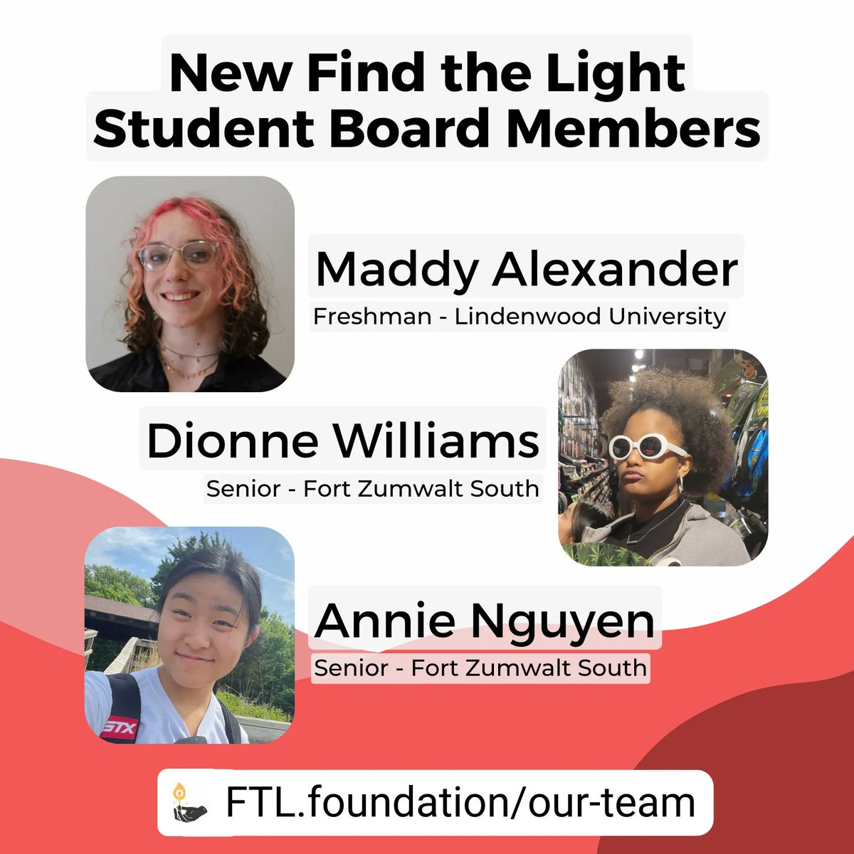 FTL_foundation's tweet photo. At Find the Light, we constantly evolving and growing. Today we are excited to announce some new members joining our Student Board, as well as a familiar face now leading the foundation! https://t.co/uh23UzOODk