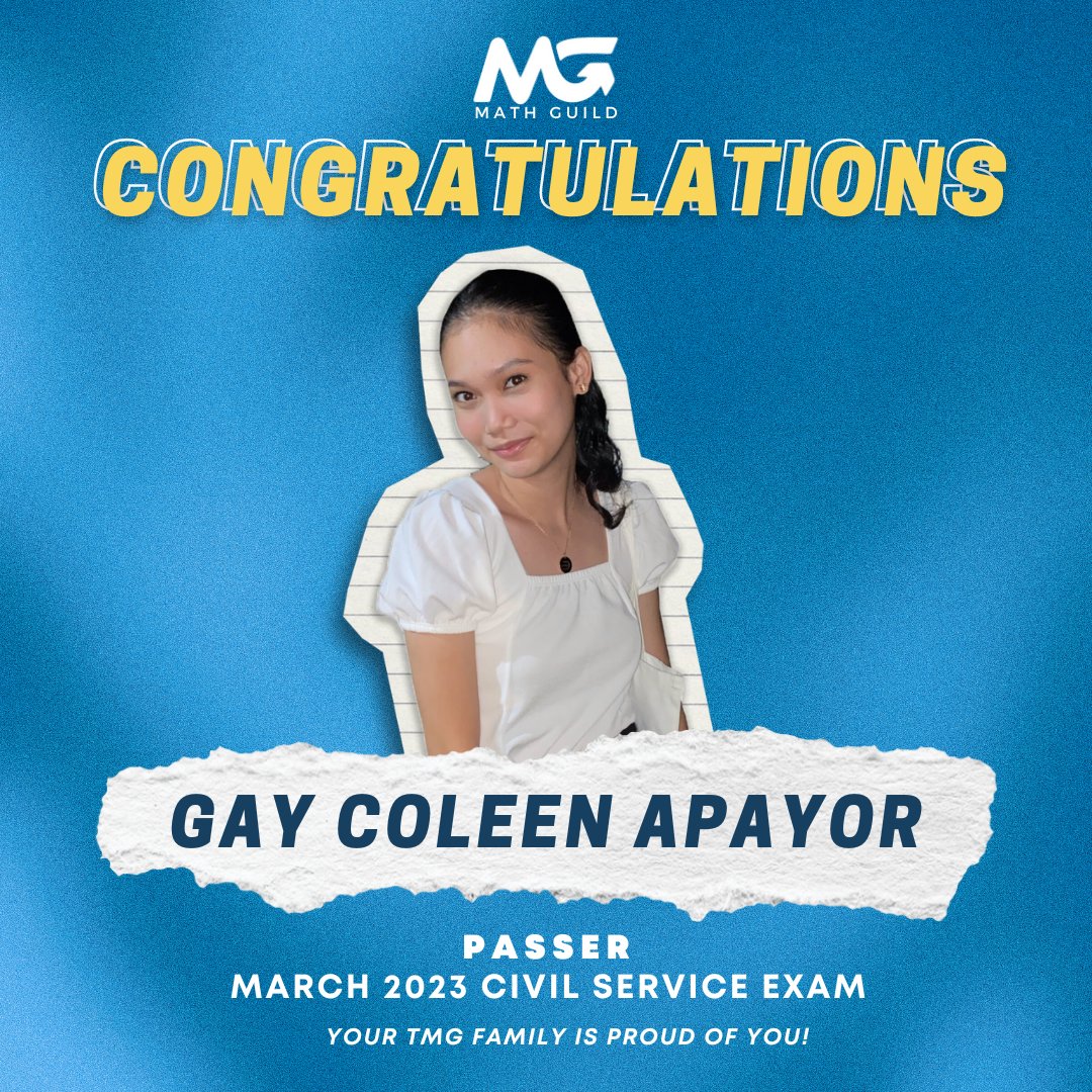 upvtcmathguild's tweet photo. 𝗧𝗵𝗲 𝗠𝗮𝘁𝗵𝗲𝗺𝗮𝘁𝗶𝗰𝘀 𝗚𝘂𝗶𝗹𝗱 extends its warmest congratulations to its resident Guilders for passing the 𝗠𝗮𝗿𝗰𝗵 2023 𝗖𝗶𝘃𝗶𝗹 𝗦𝗲𝗿𝘃𝗶𝗰𝗲 𝗘𝘅𝗮𝗺𝗶𝗻𝗮𝘁𝗶𝗼𝗻.

1/5 https://t.co/EDCCj7HITu