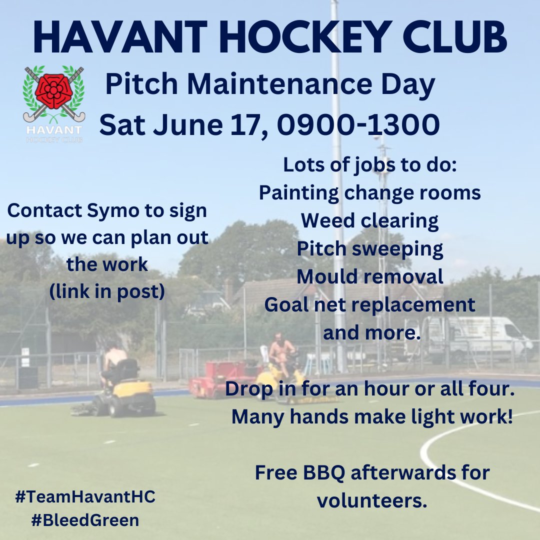 Time to spruce up the pitch and facilities - it's Pitch Maintenance Day! Get down to the pitch on Saturday morning, and we'll knock it all off in no time. Free BBQ afterwards for volunteers. Please contact Symo to sign up so we can schedule the work. ow.ly/MLqs50OLKTQ