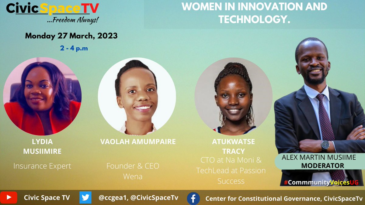 The Women In Innovation & Technology conversation hosted by @CivicSpaceTV ,@ccgea1 has lots of takeaways. Here is the link to this awesome sit-down: youtu.be/_cBvqafiNE4
#UgandaNGOexhibition
