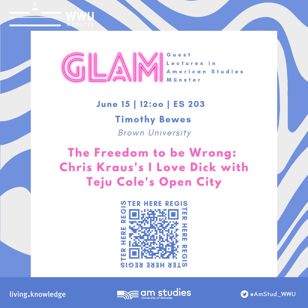 We can’t wait to host @TBewes in Münster (!) & hear his talk as part of our GLAM series.✨ This is a golden opportunity for those interested in the most contemporary work in literary theory. Come think with us this Thursday, June 15, at 12pm on Zoom or at the English Department.