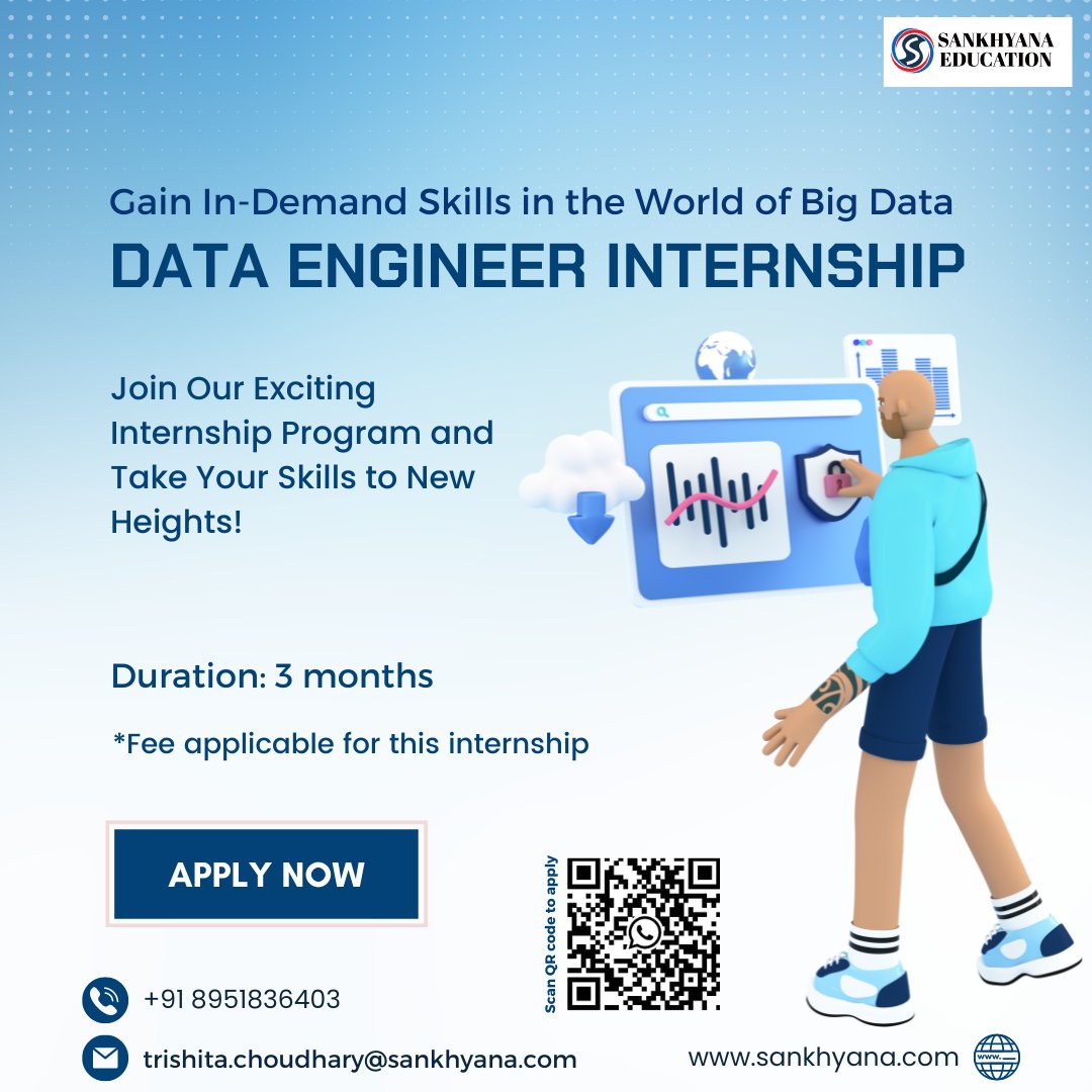 Gain In-Demand Skills in the World of Big Data
Data Engineer Internship
Apply Here: forms.gle/C59jv4ehJie7ow…
#DataEngineering #BigData #DataPipeline #internship #career #success #offer #sankhyana