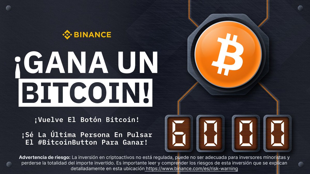 Vuelve el #BitcoinButton! Un #Bitcoin, Un Botón, Un Ganador. Cómo ganar: 🔸  Pulsa el botón 🔸 Cuando se acabe el tiempo, se acabó el juego 🔸 Gana la  última persona que pulse