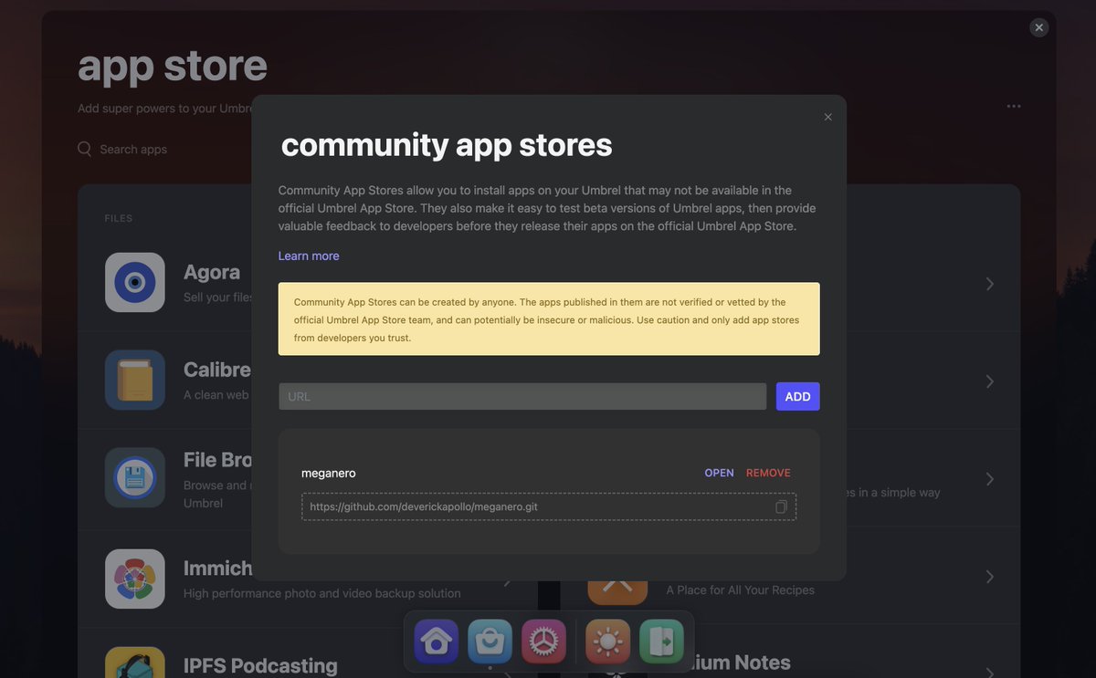 deverickapollo's tweet image. Excited to announce the beta release of my community app for @umbrel. You can now run @monero on your home server with a UI you are familiar with. 

Install by adding the meganero store to your node and selecting the Monero Node app. 

github.com/deverickapollo…