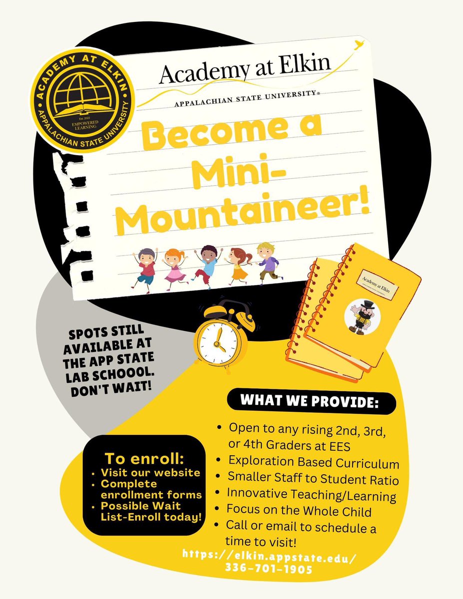 We are still accepting future mini-Mountaineers for the upcoming school year! We need our current families and friends to help us spread the word. Link to our website and enrollment is below! elkin.appstate.edu