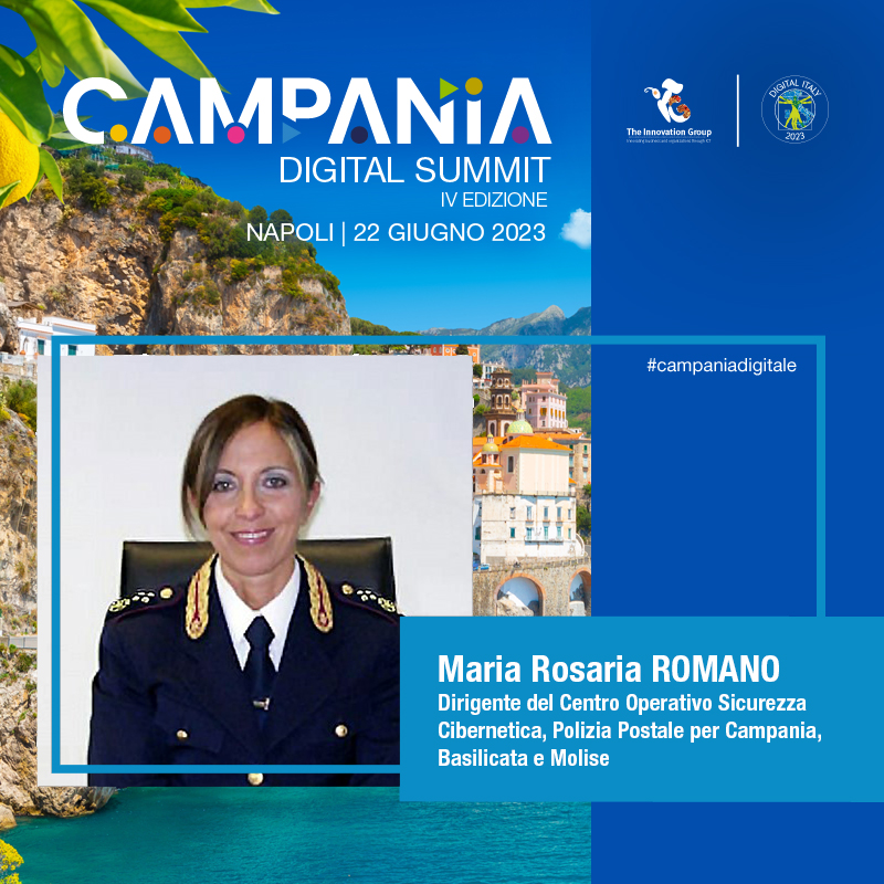 Maria Rosaria Romano, Dirigente Centro Operativo Sicurezza Cibernetica Polizia Postale Campania, Basilicata e Molise, partecipa al Campania Digital Summit. Interviene alla Sessione Parallela 2 - 22 giugno, 11.30-13.30, Napoli

Registrati lnkd.in/dfchu7u5

#CampaniaDigitale
