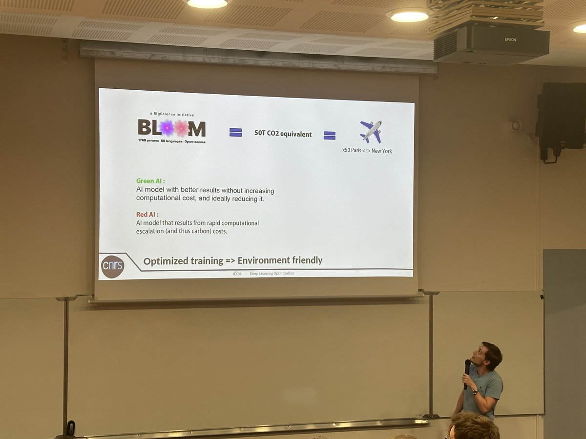 jsalt2023's tweet photo. BLOOM training is equivalent to 50 round trip Paris-NewYork. #Green_AI @jsalt2023 #LeMans  #LIUM #LeMansUniversity https://t.co/XaHSwMH7zq