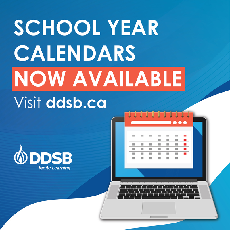The upcoming 2023-24 school year calendars for DDSB schools have been approved by the Ministry of Education. 📅

You can view the school year calendars by visiting: bit.ly/3qyyhMU