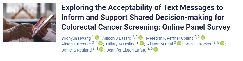 A new study by Dr. Jennifer Elston Lafata and UNC colleagues found text messaging is an effective tool to support #colorectalcancer #screening and promote shared decision-making for patients. Check out a summary of the study here: unclineberger.org/news/text-mess…