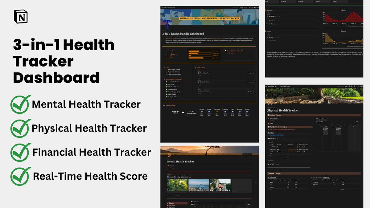 Ajitabh | Notion Creator (@ajitabhtiwarii) on Twitter photo 🚨 Giveaway Alert 🚨
Track your mental, physical and financial health using this 3-in-1 bundle dashboard and get an automated real-time health score as well💯
Free for next 48h only.
To get,
👉 Follow <a href="/ajitabhtiwarii/">Ajitabh | Notion Creator</a> (so, i can DM)
👉 Like and RT this tweet
👉 Reply 'Health' 🚨 Giveaway Alert 🚨
Track your mental, physical and financial health using this 3-in-1 bundle dashboard and get an automated real-time health score as well💯
Free for next 48h only.
To get,
👉 Follow <a href="/ajitabhtiwarii/">Ajitabh | Notion Creator</a> (so, i can DM)
👉 Like and RT this tweet
👉 Reply 'Health'
