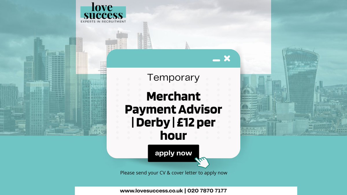 Merchant Payment Advisor | Derby | £12 per hour

We have an exciting new opportunity as a Merchant Payment Advisor, working for a fun and exciting e-commerce brand. 👉 bit.ly/3CnTYBX 

#TempJobs #TemporaryJobs #TempJobsLondon #LondonTempJobs #Londonjobs #londonjobsnow
