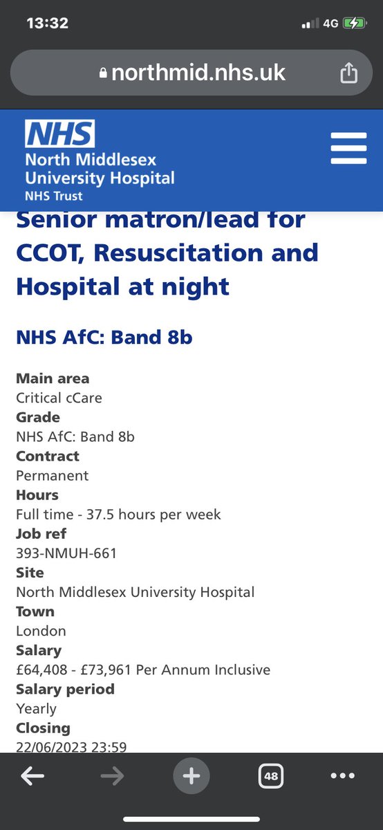 We’re an incredibly friendly & diverse Trust recruiting a Senior Matron/Lead for CCOT, Resuscitation & Hospital @ Night ⬇️ northmid.nhs.uk/current-vacanc… Closing date - 22/06/23 Come & join us, you’ll be so glad you did! @CCnurseian @RachaelMay11 @SarahHa88622902 @TonyLit21933463