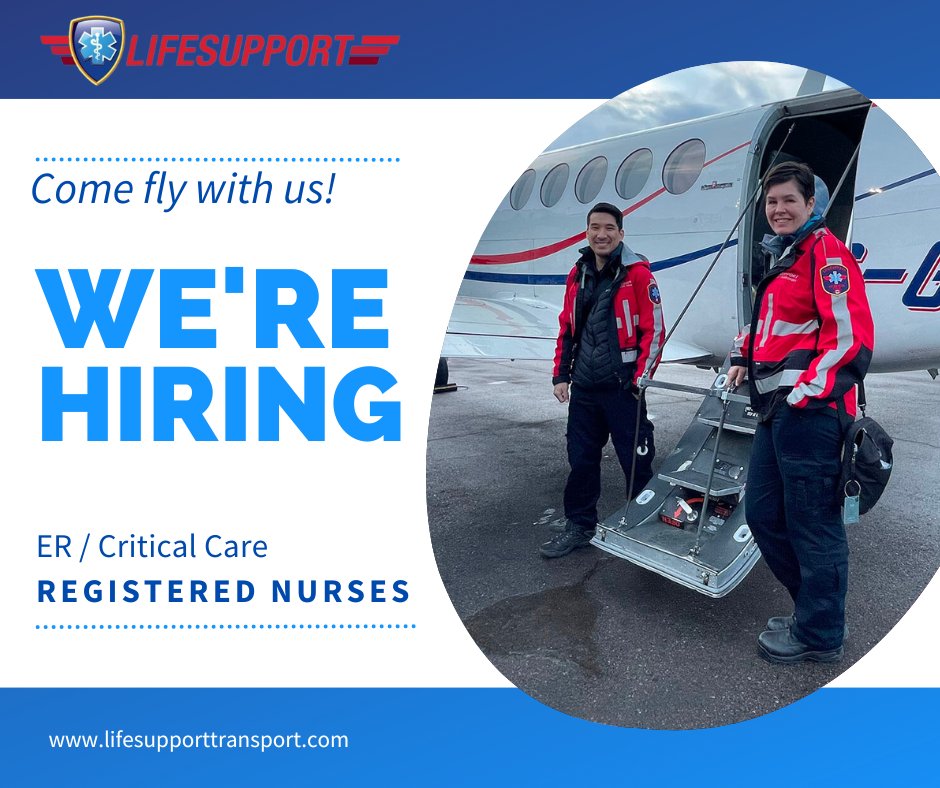 Lifesupportair's tweet photo. Come fly with us! We're #hiring ER / Critical Care #nurses to help medevac patients and get them home to the medical care they need.   

Apply here: https://t.co/01fAb3RLsm 

#rnjobs #nursejob #nurse #rn #NursingJobs https://t.co/MwlVz38wwK