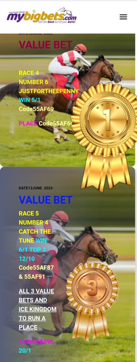 MyBigBets1's tweet image. 🏇🏻VALUE BET RUNS A FAIR 3RD🏇🏻

🎙🏇🏻HOPE YOU GOT A FEW PLACE  DOUBLES OR TREBLES🎙🏇🏻💥💰
🕺🕺🕺✨️✨️✨️😎😎😎💵💵💵

mybigbets.com/packages/
🔝💰🏇🏻SIGN UP LINK💰🏇🏻 🔝

#mybigbets1 #mybigbets #HorseRacing
#HorseRacingtipsters #EXO_EXIST #SouthAfrica #SouthAfricanMorning #india